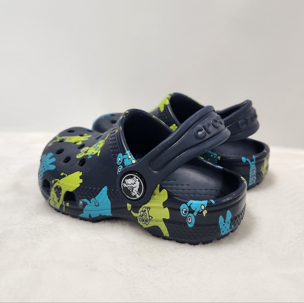 Crocs Navy Blue Green Monster Slip On Shoes Boys Size 6 - Picture 5 of 12